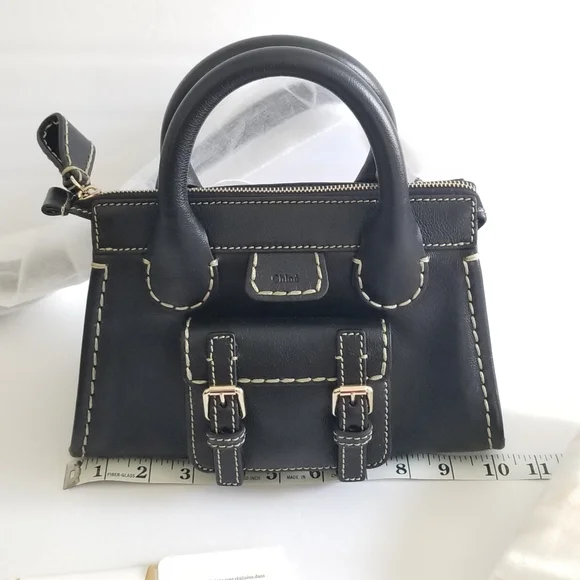 Chloe Edith Leather Crossbody Bag Black White Stitch - Picture 4 of 10